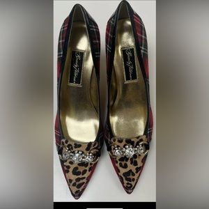 BRAND NEW BEVERLY FELDMAN SHOES PUMPS BOX MARIGOLD LEOPARD RED BLACK PLAID SZ 10